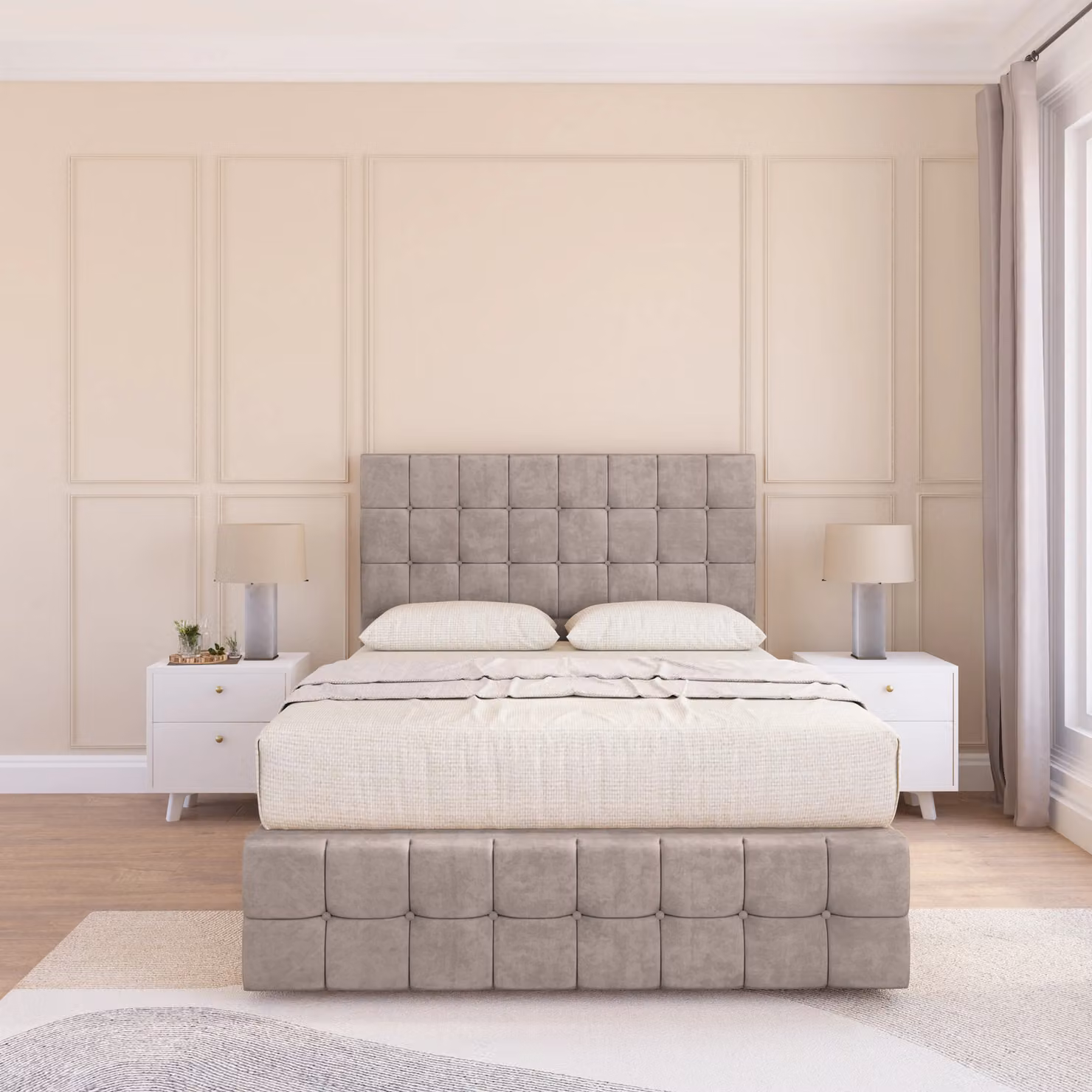 Sloomy Berlin Chesterfield Upholstered Divan Bed Base in Beige, W/D/H: 120 x 200 cm