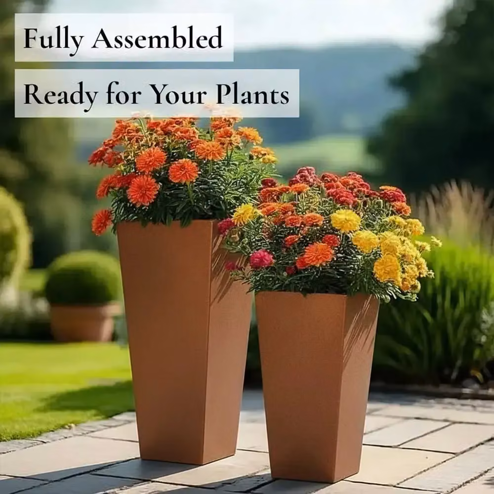 Access Garden Products Galvanised Steel Tall Tapered Square Planter, Copper Finish, W/D/H: 40 x 40 x 90 cm – 11