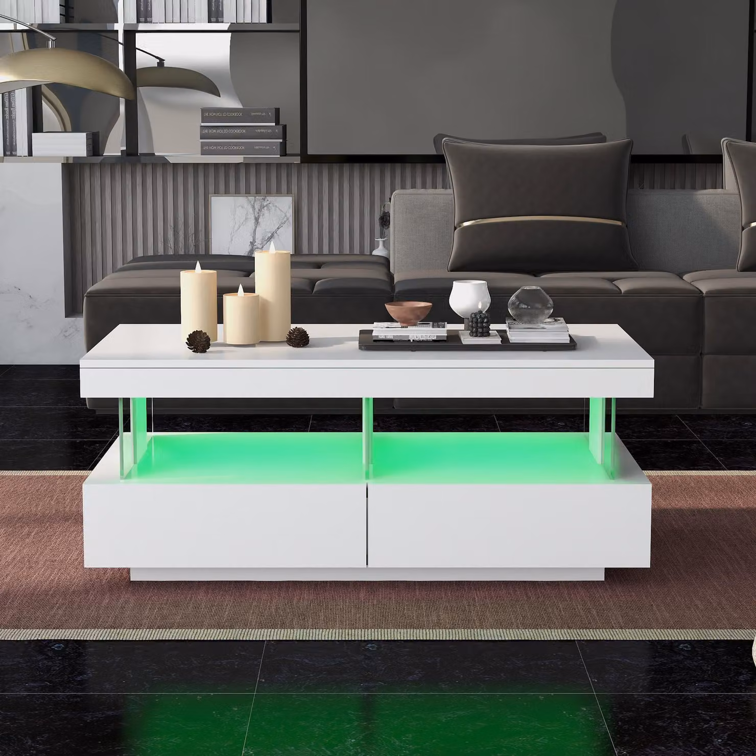Aosom UK High-Gloss LED Coffee Table with App-Controlled Lights in White, W: 100 cm, D: 60 cm, H: 49.5 cm – 4