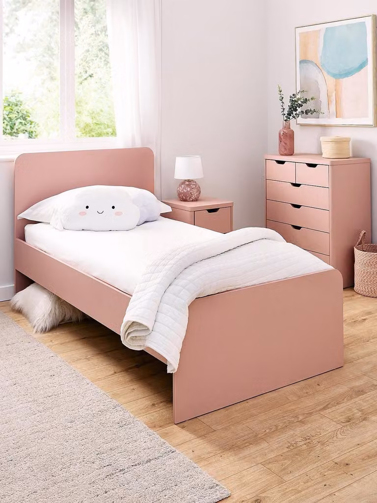 Aspen Children's Single Bed in Pink with Modern Design and Sprung Slats, W/D/H: 195.6 x 97.0 x 78.0 cm