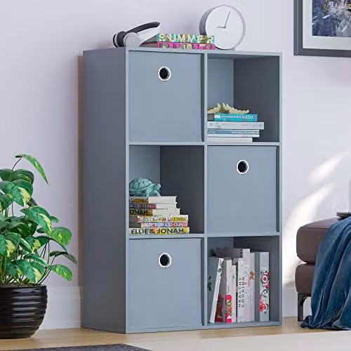 Vida Designs Durham 6 Cube Storage Organiser with 3 Grey Baskets, Grey, W/D/H: 96.5 x 29.0 x 64.5 cm – 1