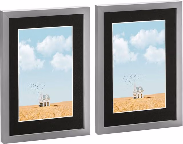 Nicola Spring Pack of 2 Grey A4 Rectangular Photo Frames with Black A5 Mounts – 3