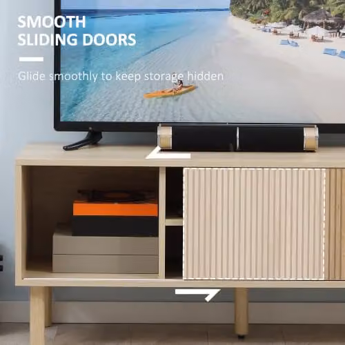 HOMCOM Classic Beige Wood TV Stand Cabinet with Media Compartments, W/D/H: 115 x 40 x 49 cm – 5