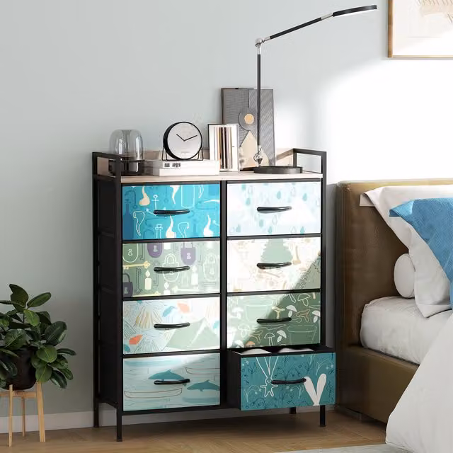 HOMCOM Blue 8-Drawer Chest of Drawers for Bedroom and Living Room