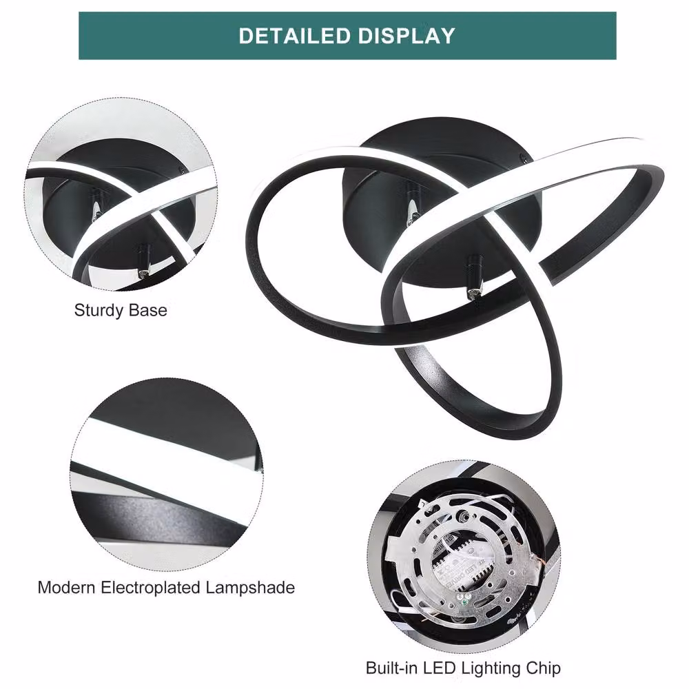NIVOR Black Modern LED Flush Mount Ceiling Light with Cool White Illumination – 8