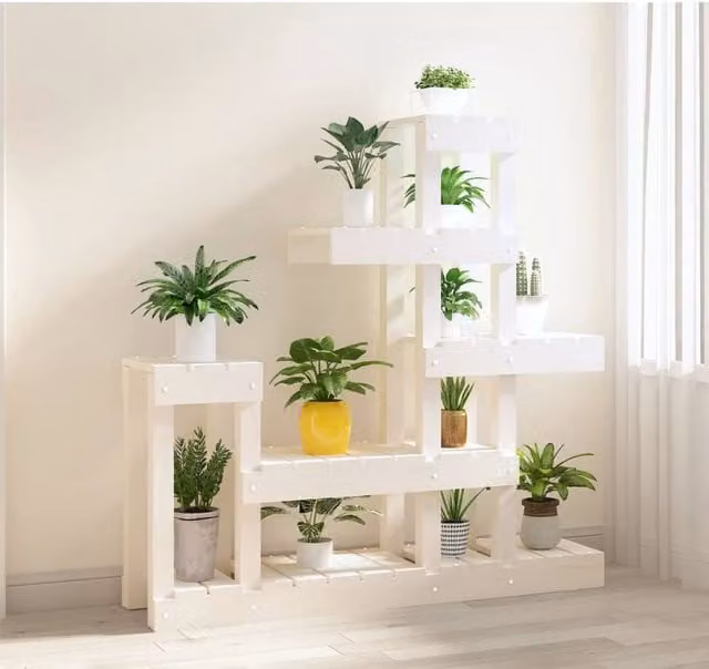 Berkfield Home White Solid Pine Plant Stand, W/D/H: 92 x 25 x 97 cm
