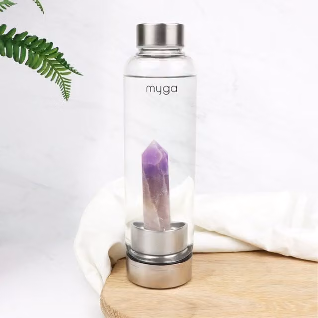 Myga Amethyst Crystal Glass Water Bottle in Purple