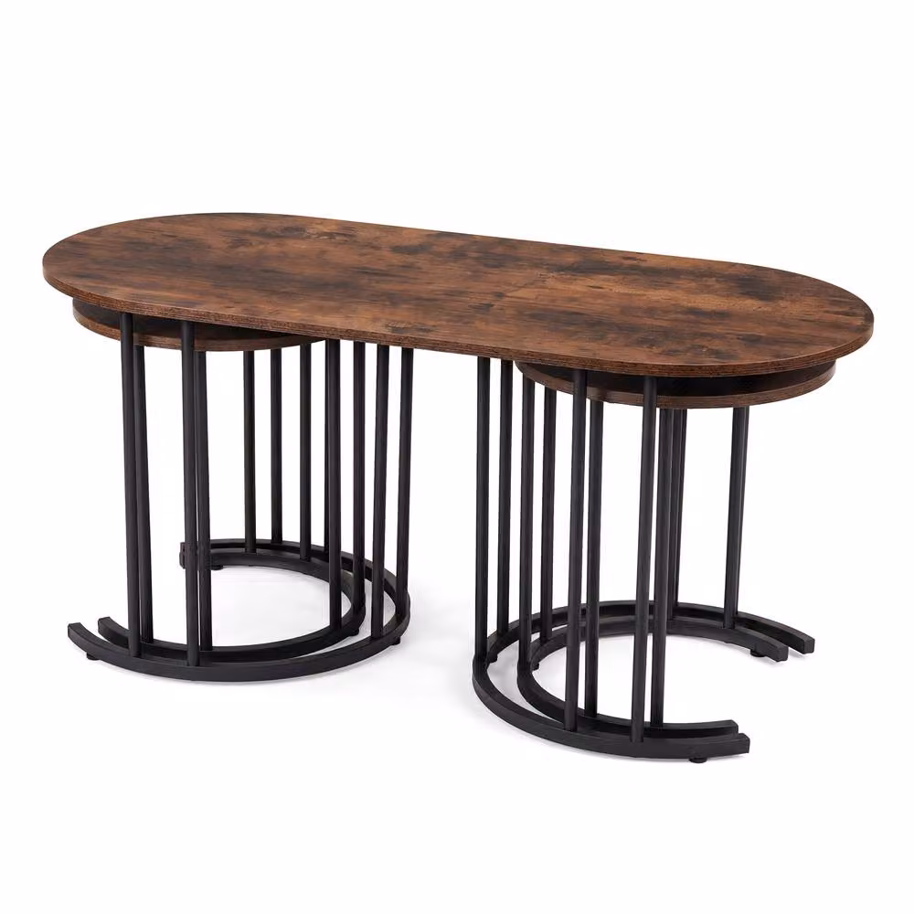 Costway 3-Piece Nesting Coffee Table Set in Brown with Oval Wood and Metal Tops – 5