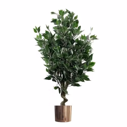 Leaf Realistic Artificial Ficus Tree in a Green and Copper Metal Planter, Height: 110 cm