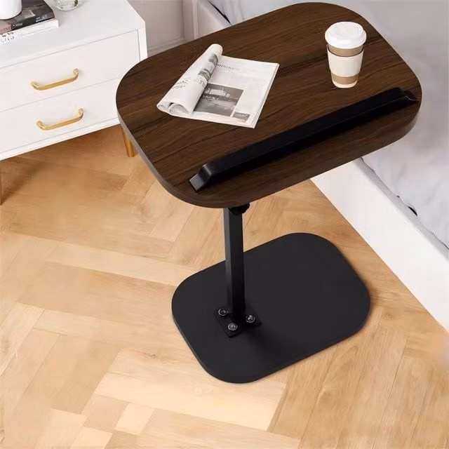 FLAVORA Adjustable C-Shaped Sofa Side Table in Brown Walnut with MDF and Metal Construction