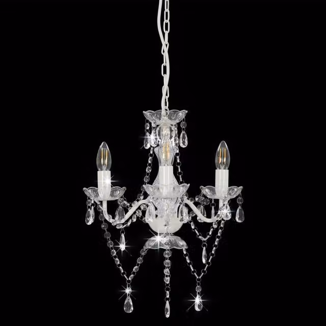 Berkfield Home Elegant Round Chandelier with White Beads and Transparent Accents, 3 x E14