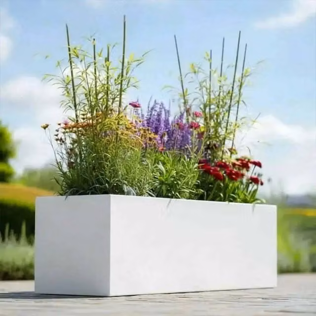 White Galvanised Steel Trough Planter Tub, 75 cm