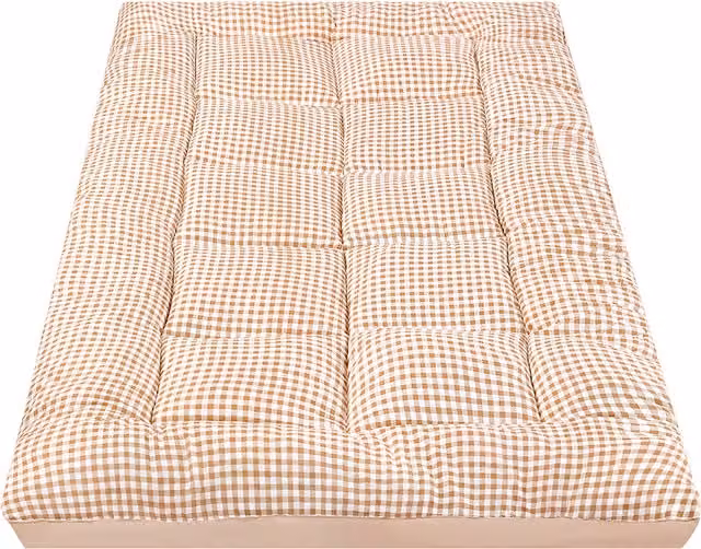 Livingandhome Brown Quilted Mattress Topper with Hollow Fibre Filling and Elastic Straps, W: 140 cm, D: 200 cm, H: 10 cm
