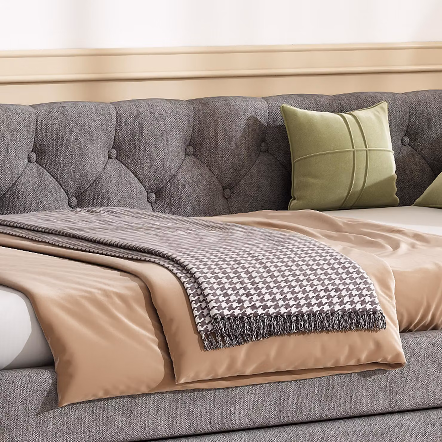 Aosom UK Grey Velvet Upholstered Single Daybed Sofa Bed with Slatted Base, L: 221 cm, W: 98.5 cm, H: 71.5 cm – 5