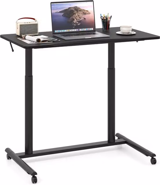 Costway C-Shaped Mobile Standing Desk with Adjustable Height and Castors, Black – 1