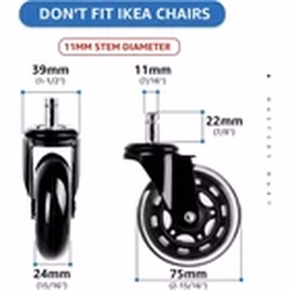 EONLION 5-Piece Black Rubber and Steel Replacement Office Chair Castors – 2