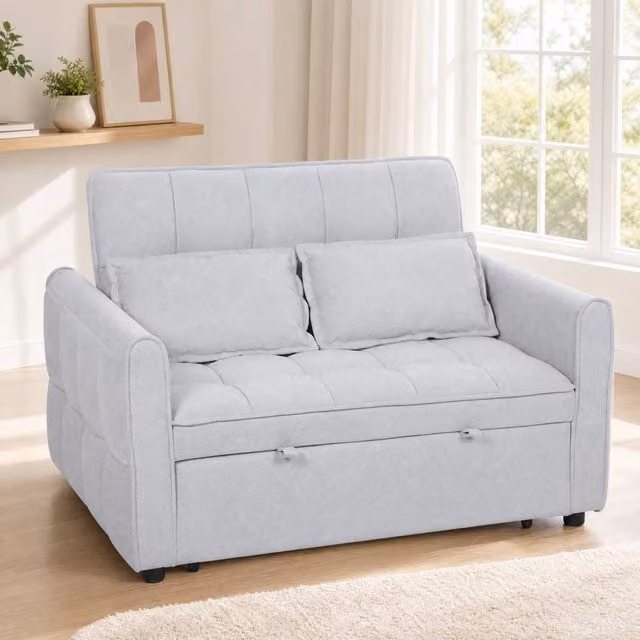 STILVORA 2 Seater Sofa Bed in Grey with Adjustable Headrest and Pull Out Frame