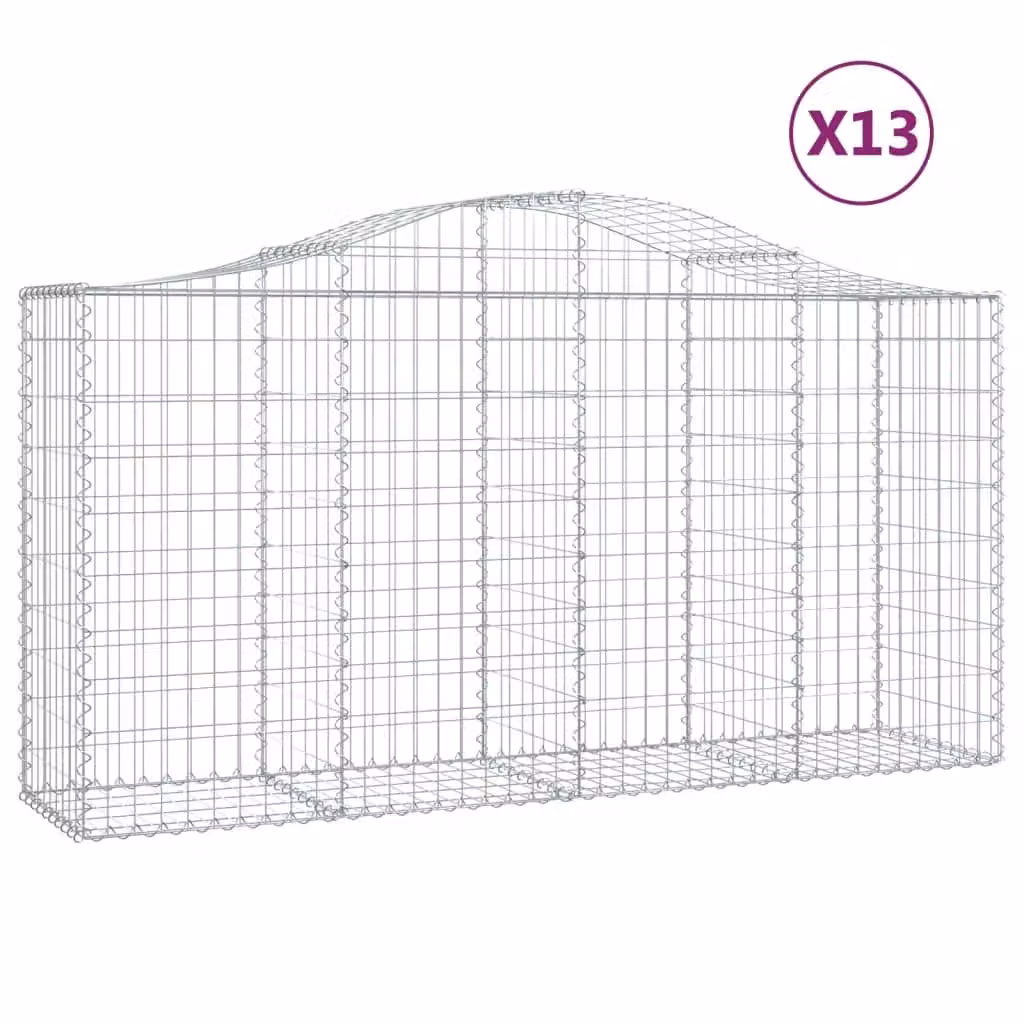 Berkfield Home Arched Gabion Baskets, 13 Piece Set, Silver Galvanised Steel, W: 200 cm, D: 50 cm, H: 100-120 cm – 2