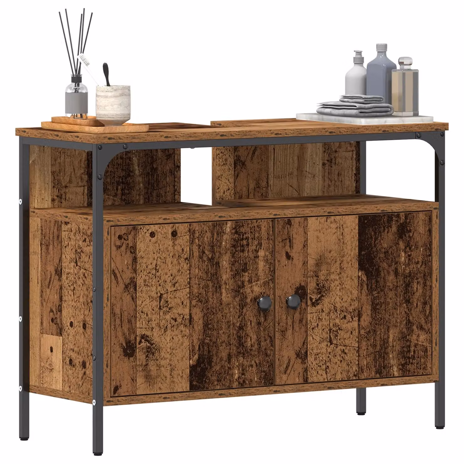 Berkfield Home Rustic Old Wood Bathroom Sink Cabinet, Brown, W: 80 cm, D: 30 cm, H: 60 cm – 2