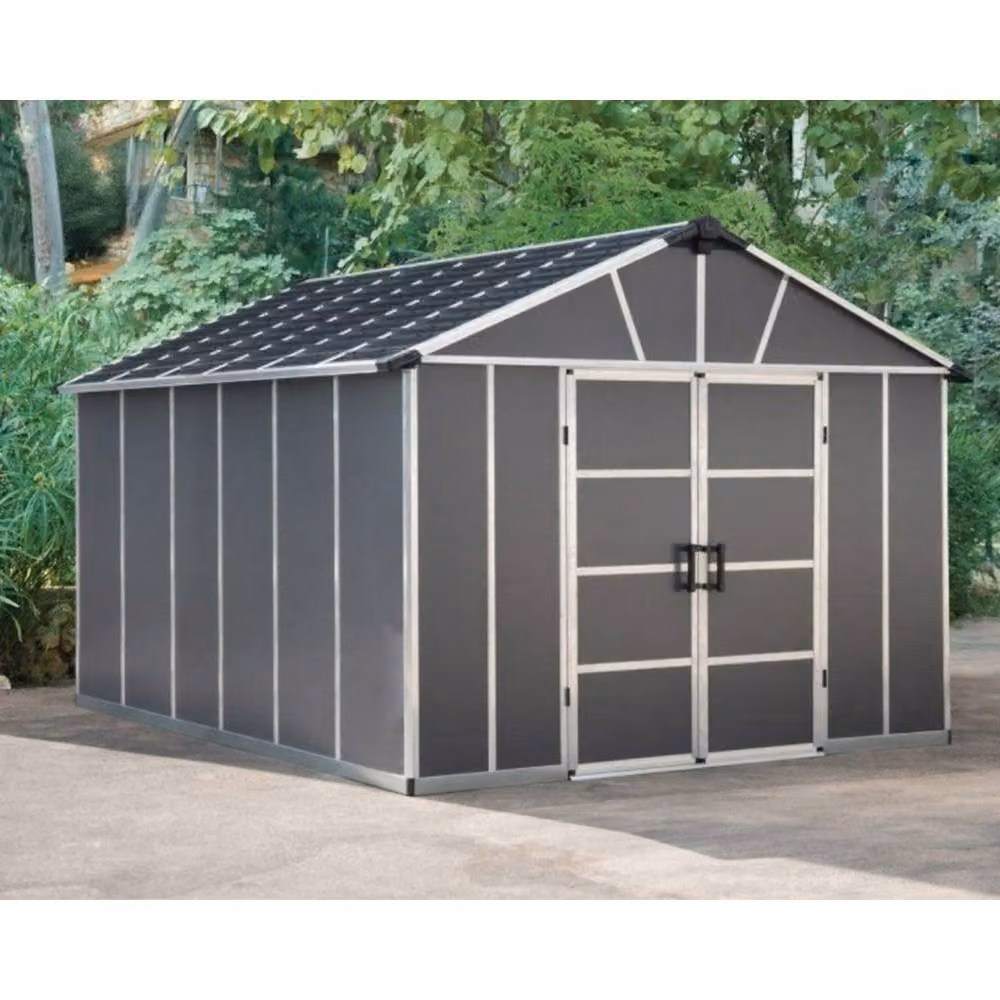 Palram Yukon Metal Tool Shed with Polycarbonate Panels and Double Doors, Grey, W: 332 cm, L: 395 cm, H: 252 cm – 6
