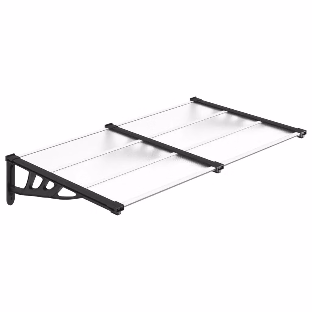 Berkfield Home Polycarbonate and Aluminium Door Canopy in Black and Transparent, W: 90 cm, H: 152.5 cm – 2