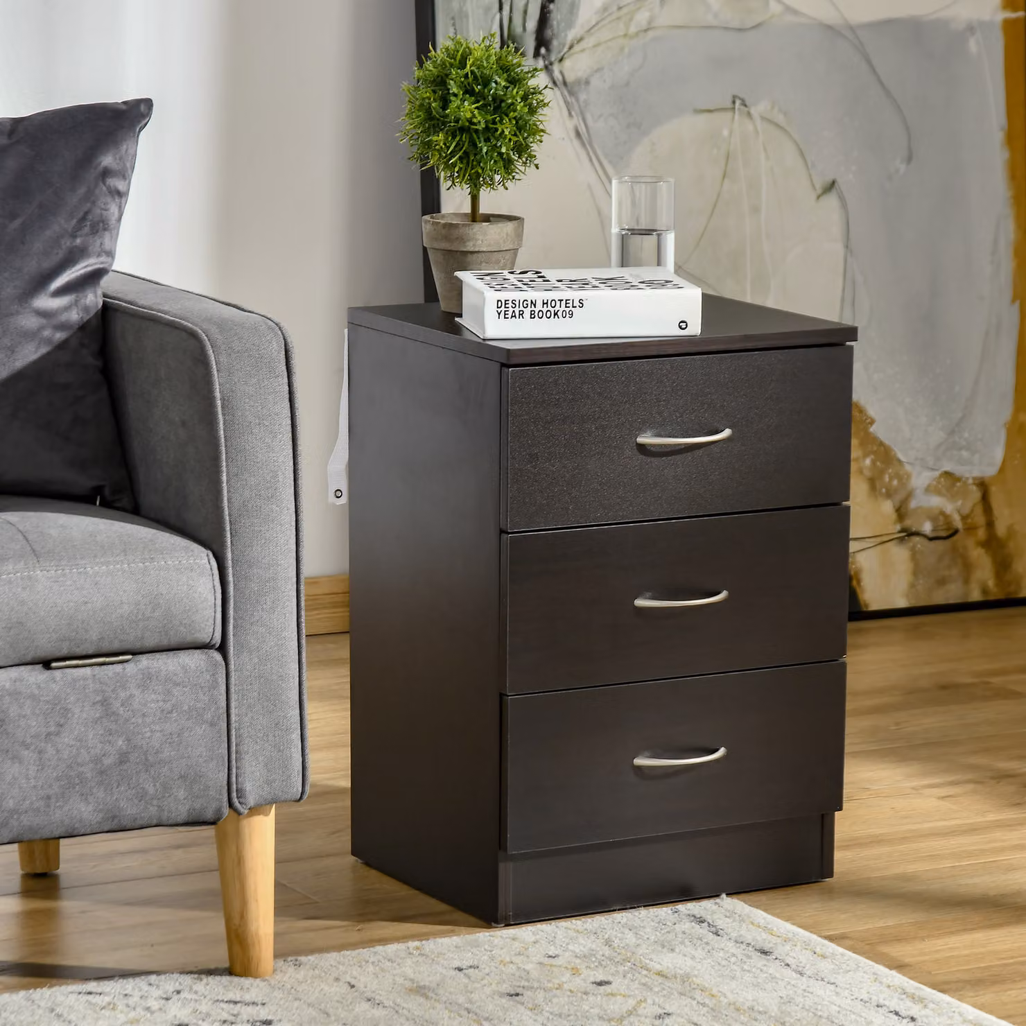 HOMCOM Three-Drawer Modern Bedside Table in Black – 2