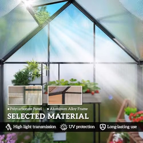 Outsunny Black Aluminium and Polycarbonate Greenhouse Swing Door with Window – 4