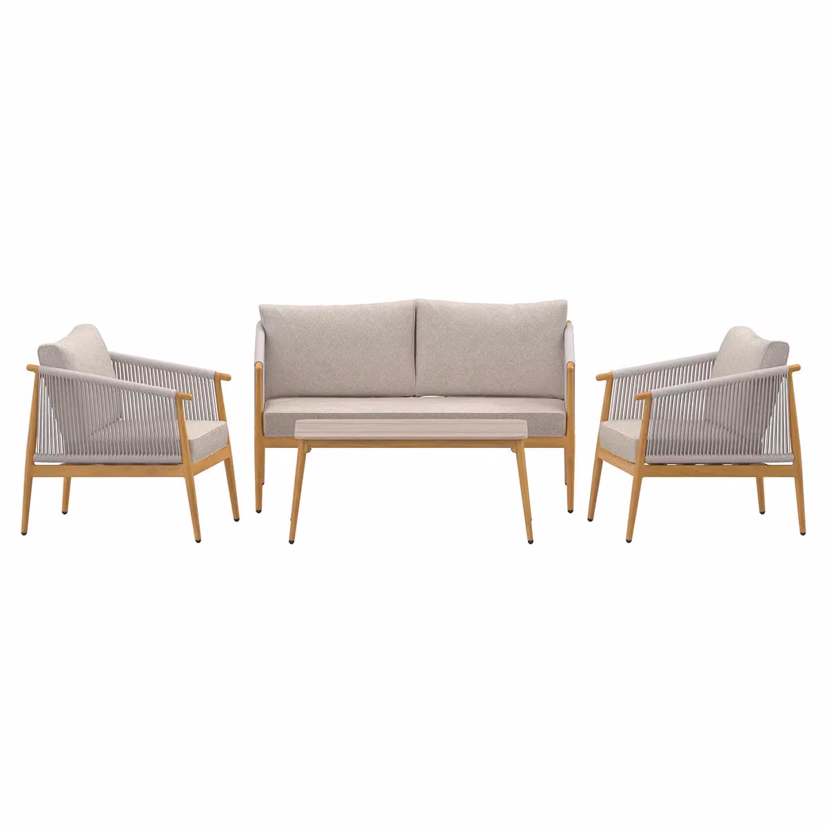 Charles Bentley Almada 4 Seater Outdoor Lounge Set with Rope Weave and Cushions in Grey and Brown – 3