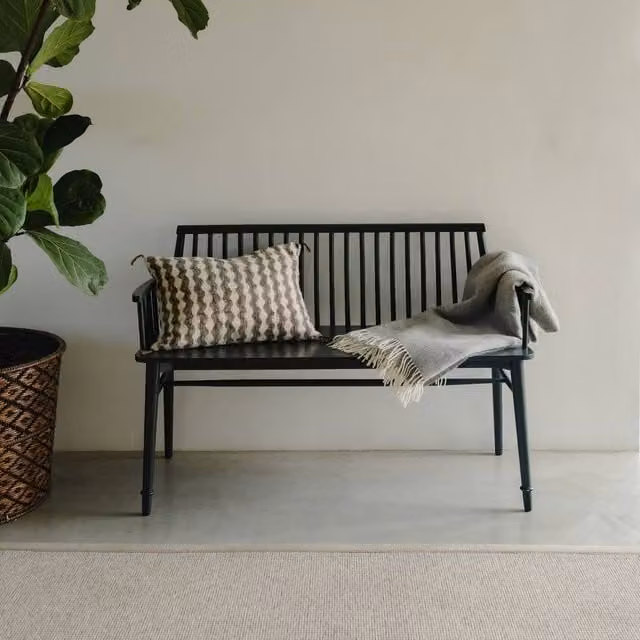 Statement Furniture Queensbury Wooden Bench with Back and Armrests in Bottle Green