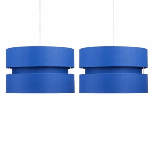 First Choice Lighting Pair of Blue Layered Fabric Easy Fit Round Light Shades – 1