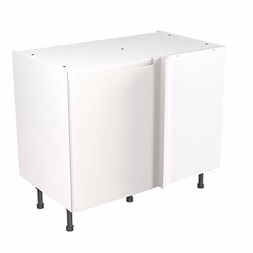 Kitchen Kit White Gloss Flatpack Blind Corner Base Cabinet with J-Pull Doors, W/D/H: 100 x 100 x 87 cm