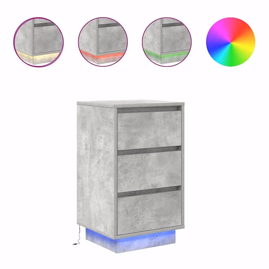 Berkfield Home Bedside Cabinet with Integrated LED Lights, Concrete Grey, W/D/H: 38 x 34 x 65 cm – 2