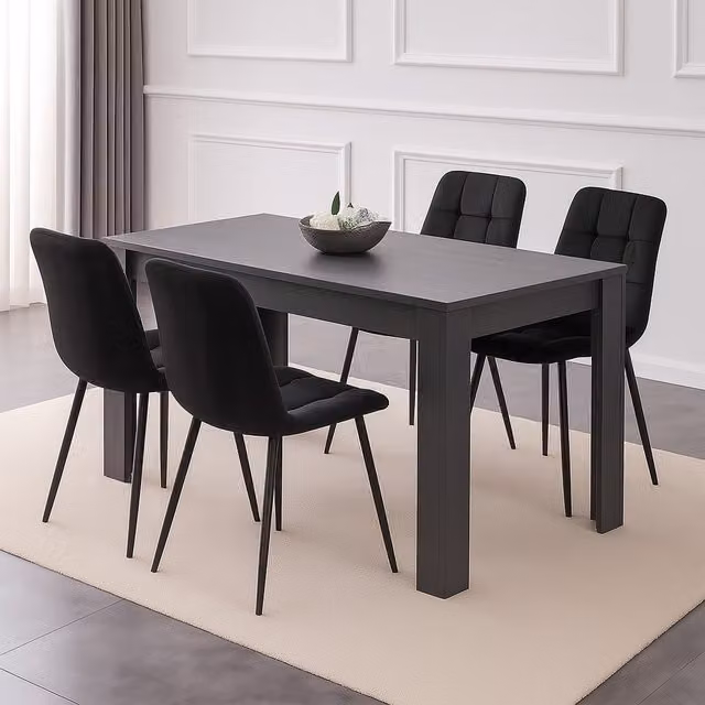 Kosy Koala Modern Rectangular Dining Table and Chairs Set in Grey and Black