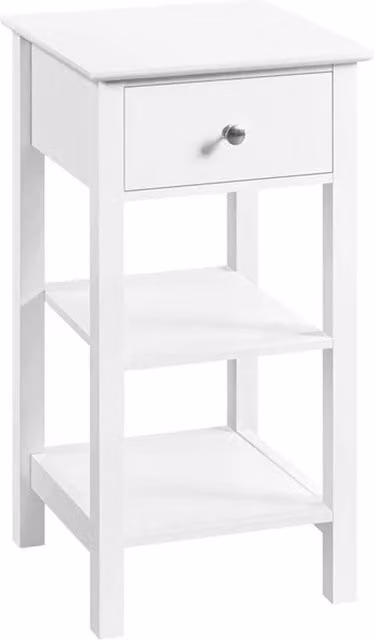 VOGREX White Narrow Bedside Table with Storage