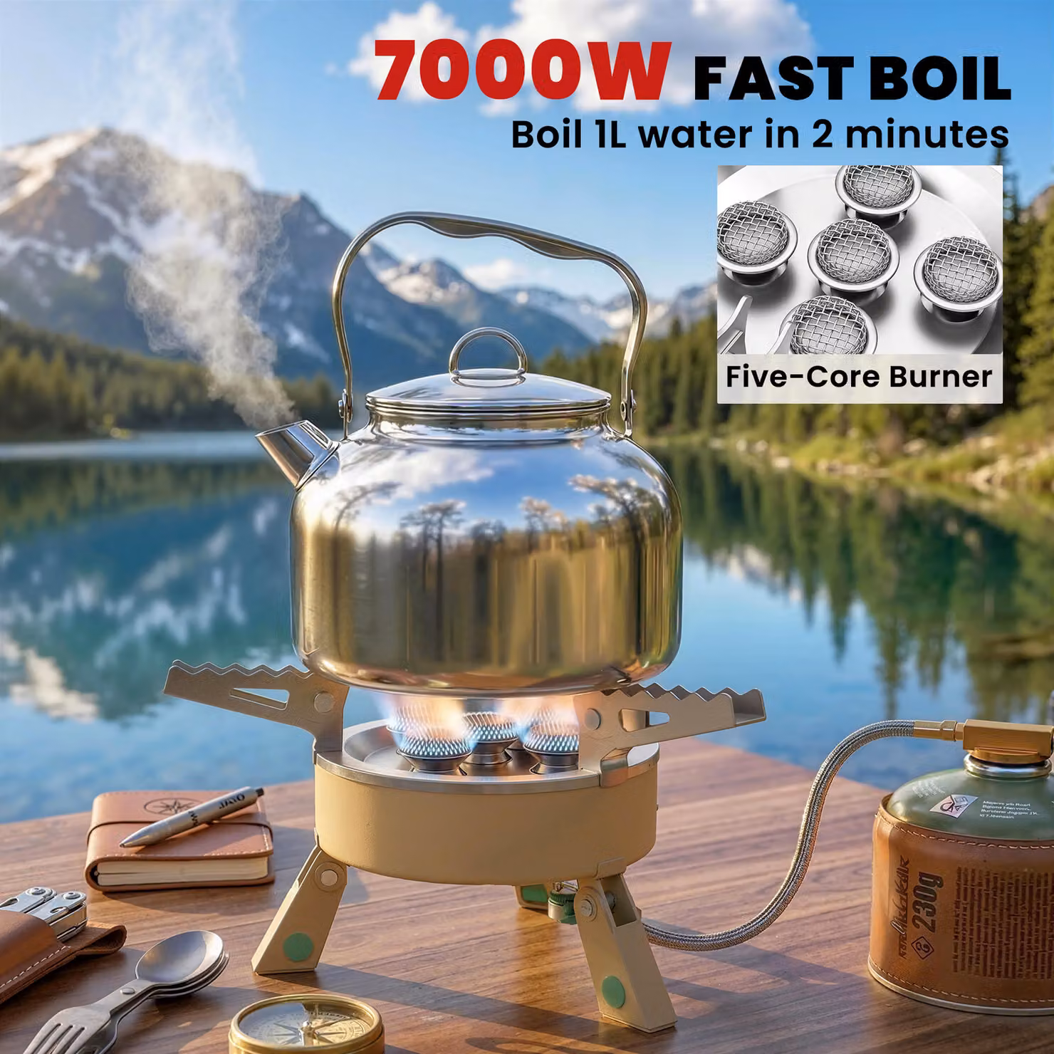 Outsunny 7000W Camping Gas Stove with Piezo Ignition and Carry Bag, Beige – 4