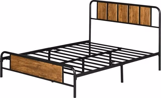 KORVIXA Bed Frame with Footboard in Brown, W: 160 cm, D: 207 cm, H: 102 cm – 1