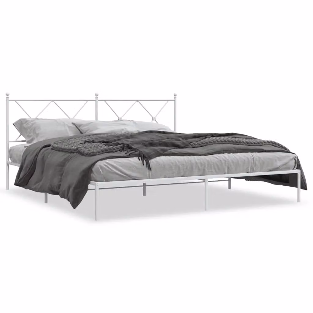 Berkfield Home Metal Bed Frame with Headboard, White, W/D/H: 180 x 200 cm – 2
