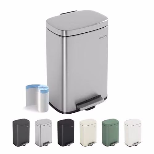 MCC Direct 12L Silver Stainless Steel Pedal Bin with Soft Close Lid and Removable Inner Bucket – 1