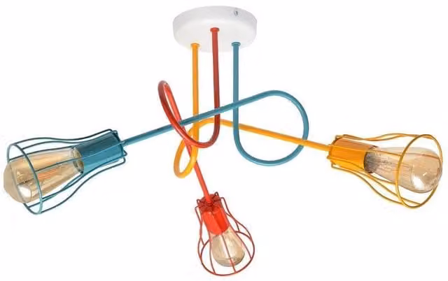 Netlighting Oxford Multi Arm Semi Flush Ceiling Light in White, Orange, Red and Turquoise, Diameter: 64 cm