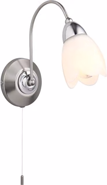 Endon Petal 1 Light Wall Light in Satin Chrome with Matt Glass Shade and E14 Base