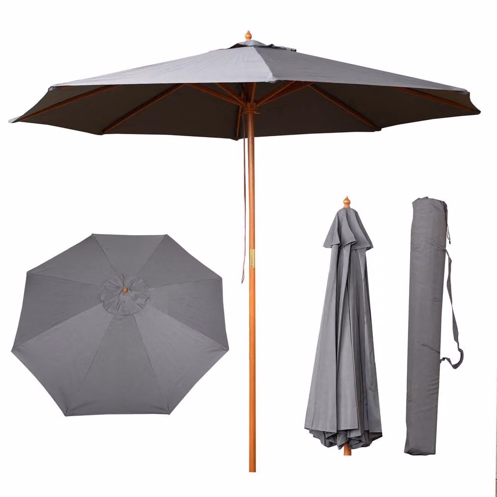 Samuel Alexander Grey Wooden Garden Parasol Sun Shade with Carry Bag – 2