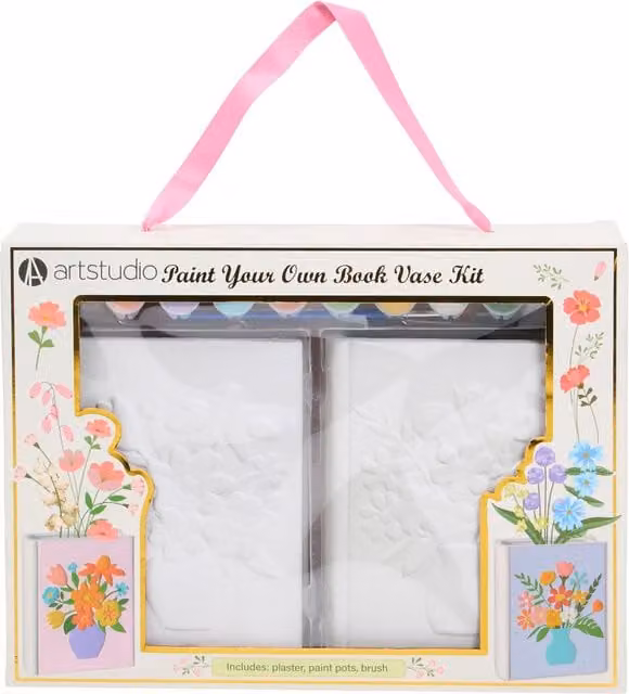 Art Studio Paint Your Own Book Vase Kit, White Floral Tabletop Design
