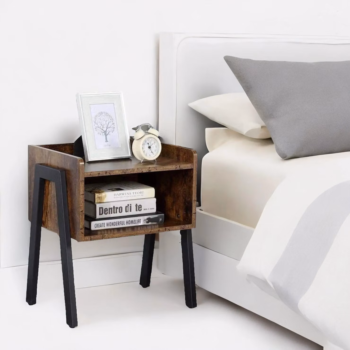 Rafaelo Mobilia Set of 2 Rustic Stackable Bedside Tables in Brown and Black – 3