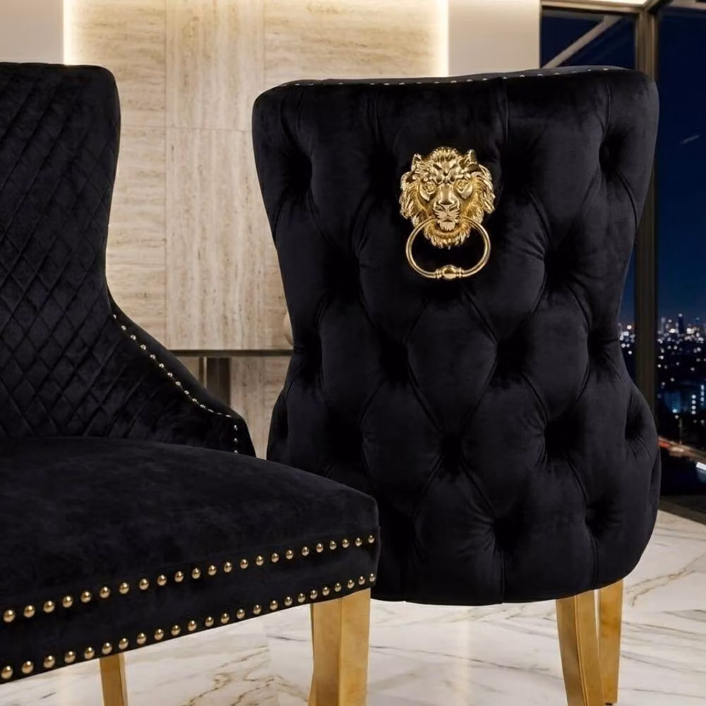 Home Luxe Interior Set of 2 Black Victoria Velvet Dining Chairs with Gold Metal Legs – 5