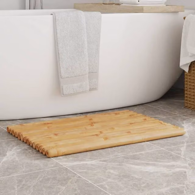 Berkfield Home Bamboo Bath Mats, 2 Pack, Brown, W: 70 cm, D: 50 cm – 1