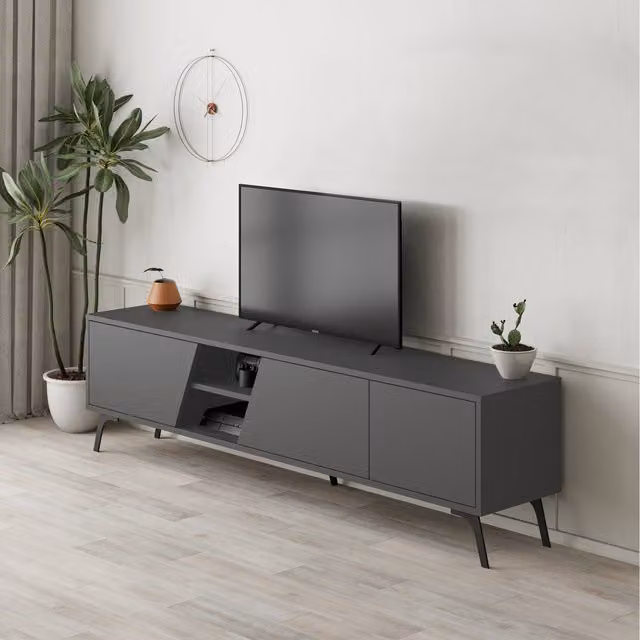 Decortie Fiona Modern TV Stand with Storage in Anthracite Grey and Black