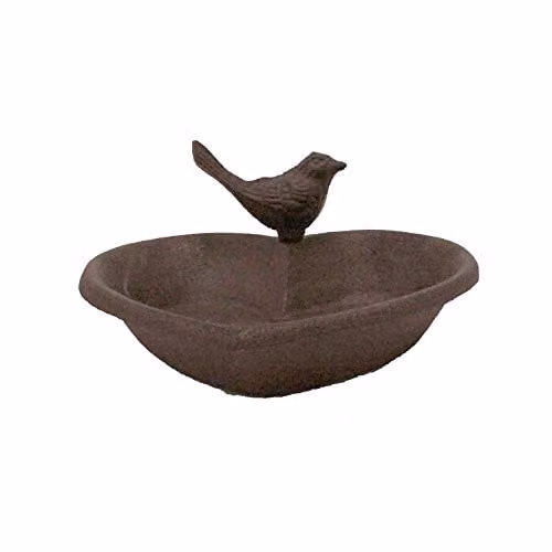 Homescapes Heart Shaped Cast Iron Bird Bath in Brown Rustic Style – 3
