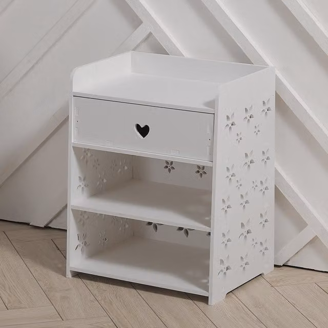 Livingandhome Modern White Side Table with Hollow Carved Floral Pattern