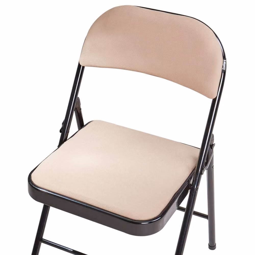 Wyld and Coco Set of 4 Folding Chairs with Beige Padded Seats and Black Metal Frames – 4