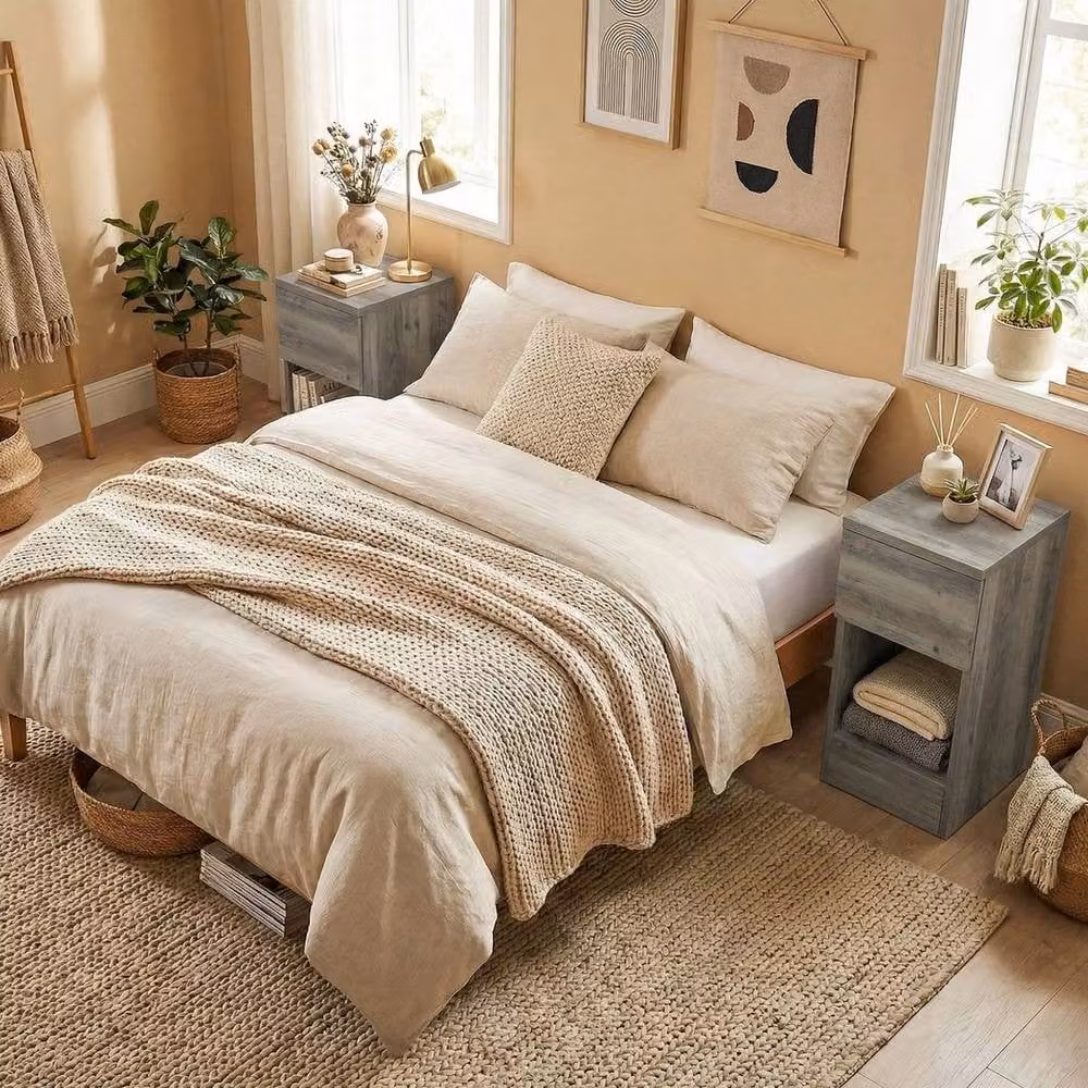 KORVIXA Set of 2 Grey Bedside Tables for your Bedroom – 3